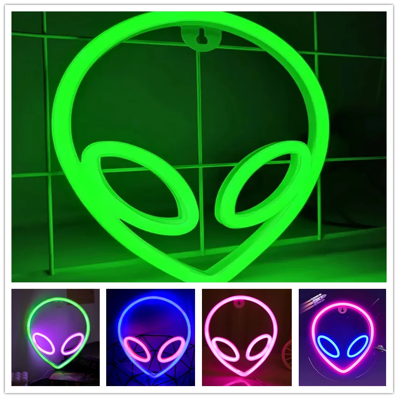 Alien Neon Sign — Cordless LED Light for Shelf or Wall
