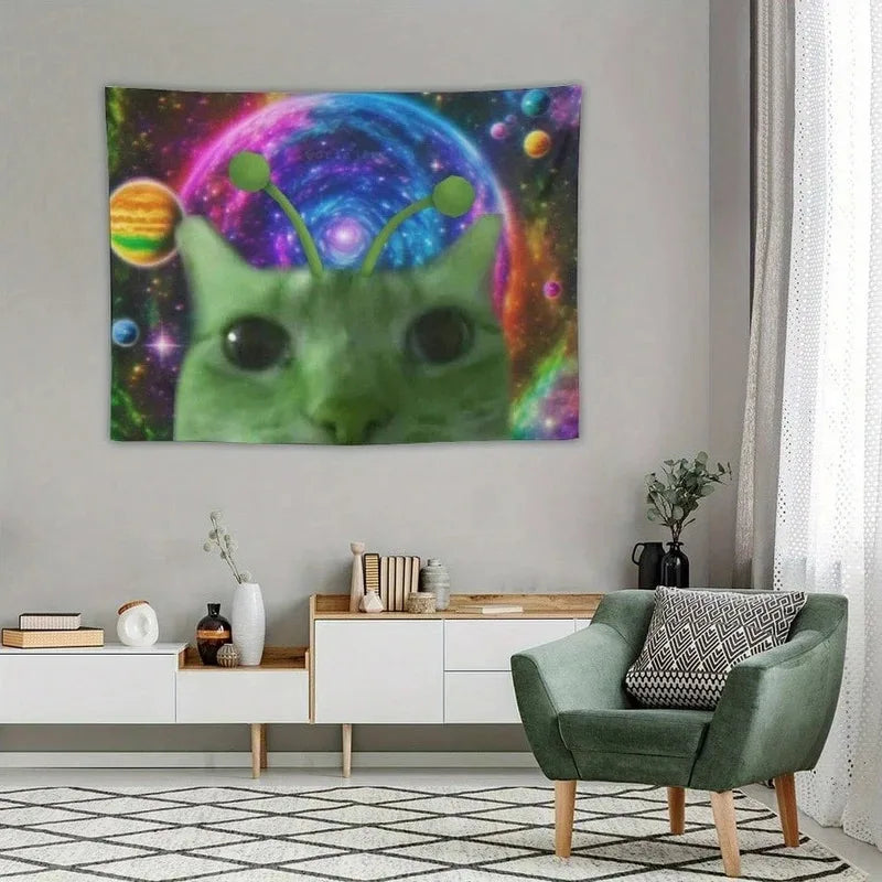 Alien Cat Tapestry — Wall Hanging for Bedrooms & Gaming Rooms