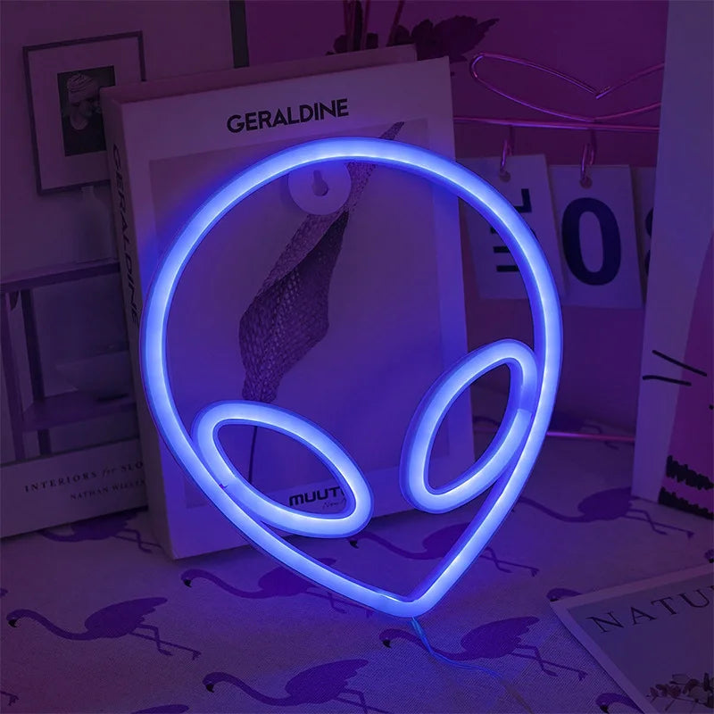 Alien Neon Sign — Cordless LED Light for Shelf or Wall