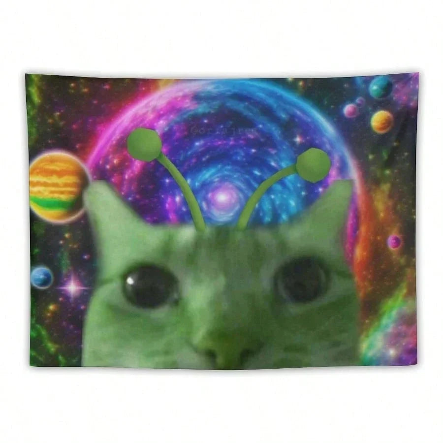 Alien Cat Tapestry — Wall Hanging for Bedrooms & Gaming Rooms
