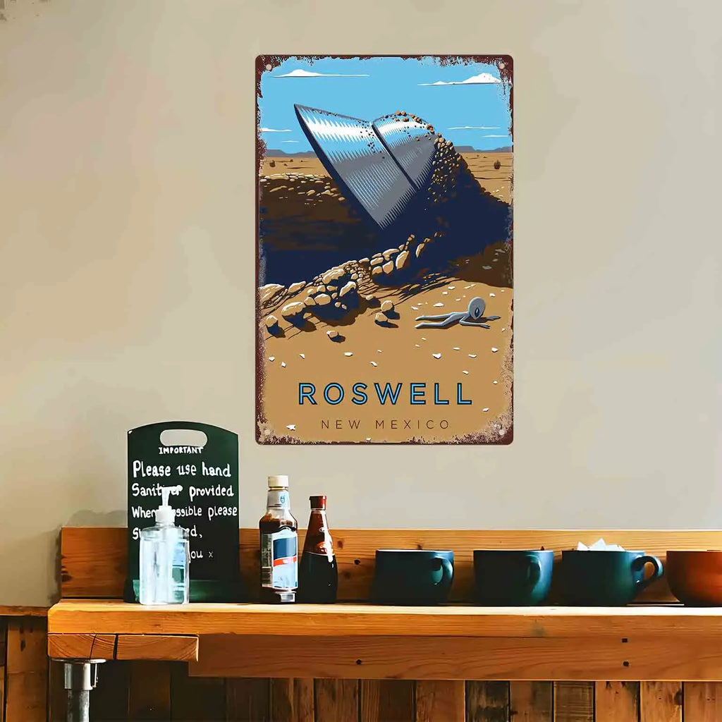 Roswell Metal Sign — 1947 Crash Site Vintage Wall Plaque