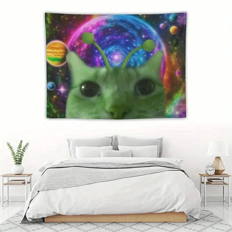 Alien Cat Tapestry — Wall Hanging for Bedrooms & Gaming Rooms