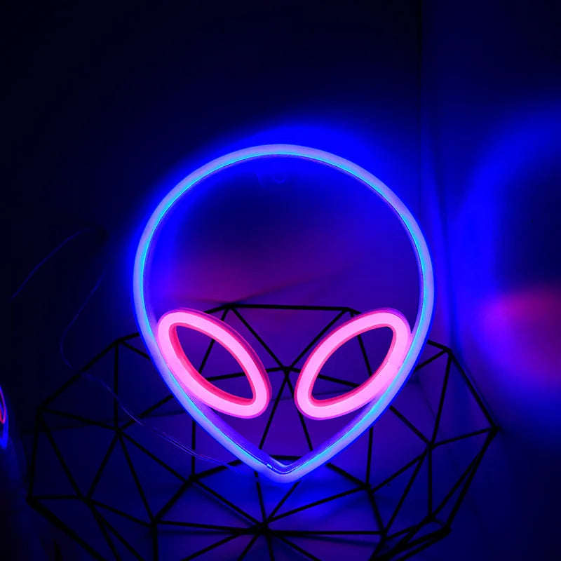 Alien Neon Sign — Cordless LED Light for Shelf or Wall