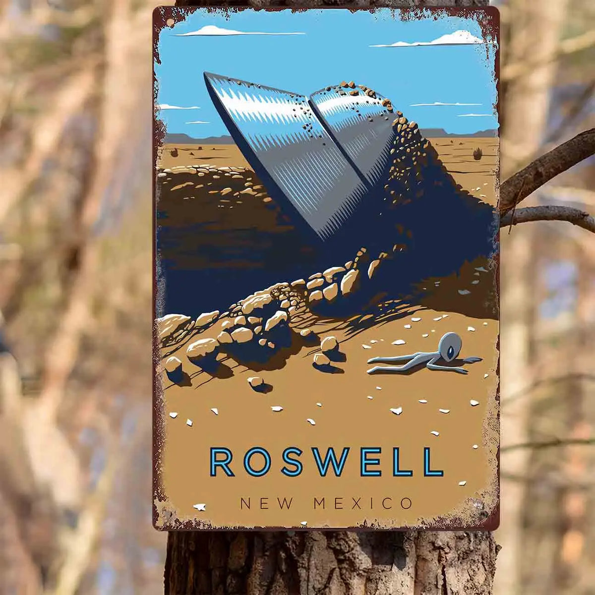 Roswell Metal Sign — 1947 Crash Site Vintage Wall Plaque