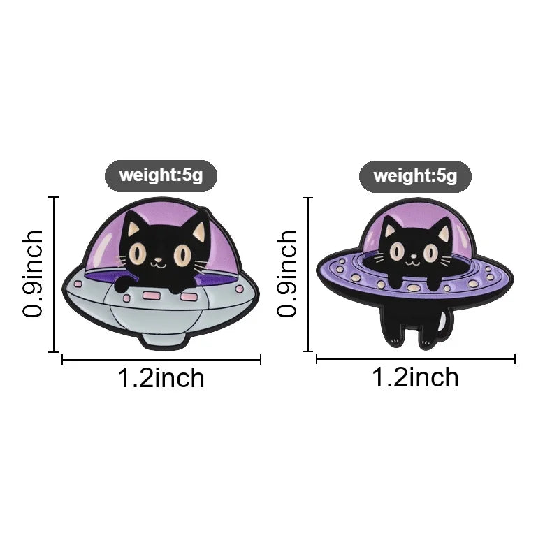 UFO & Black Cat Enamel Pin — Abduction Lapel Badge