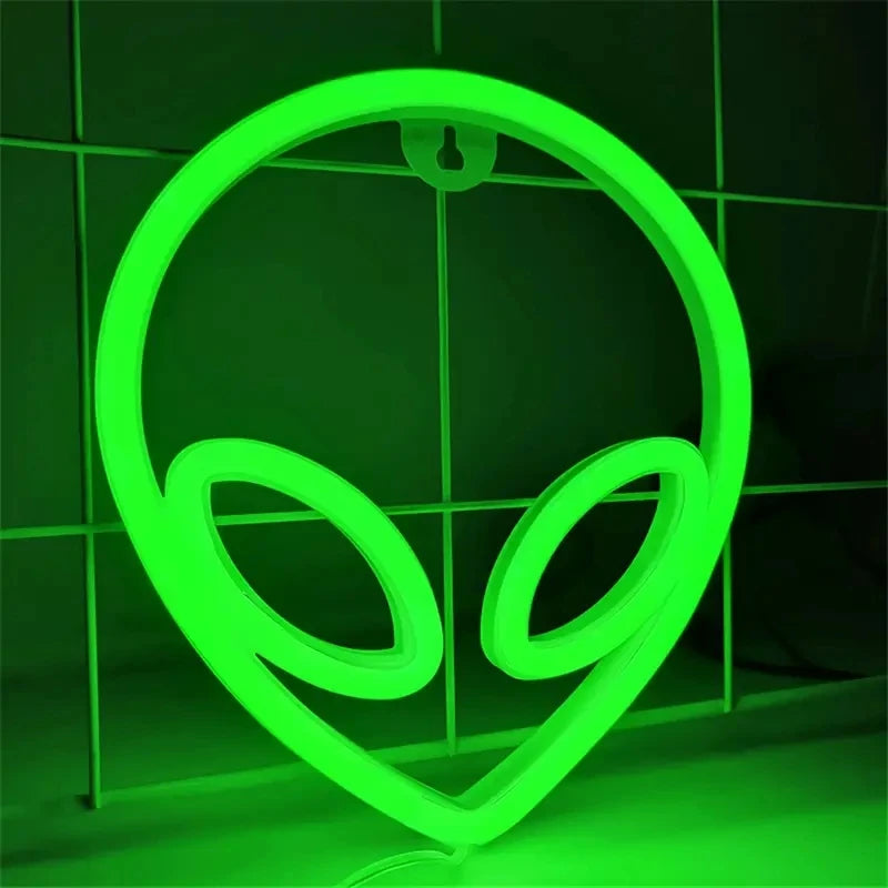 Alien Neon Sign — Cordless LED Light for Shelf or Wall