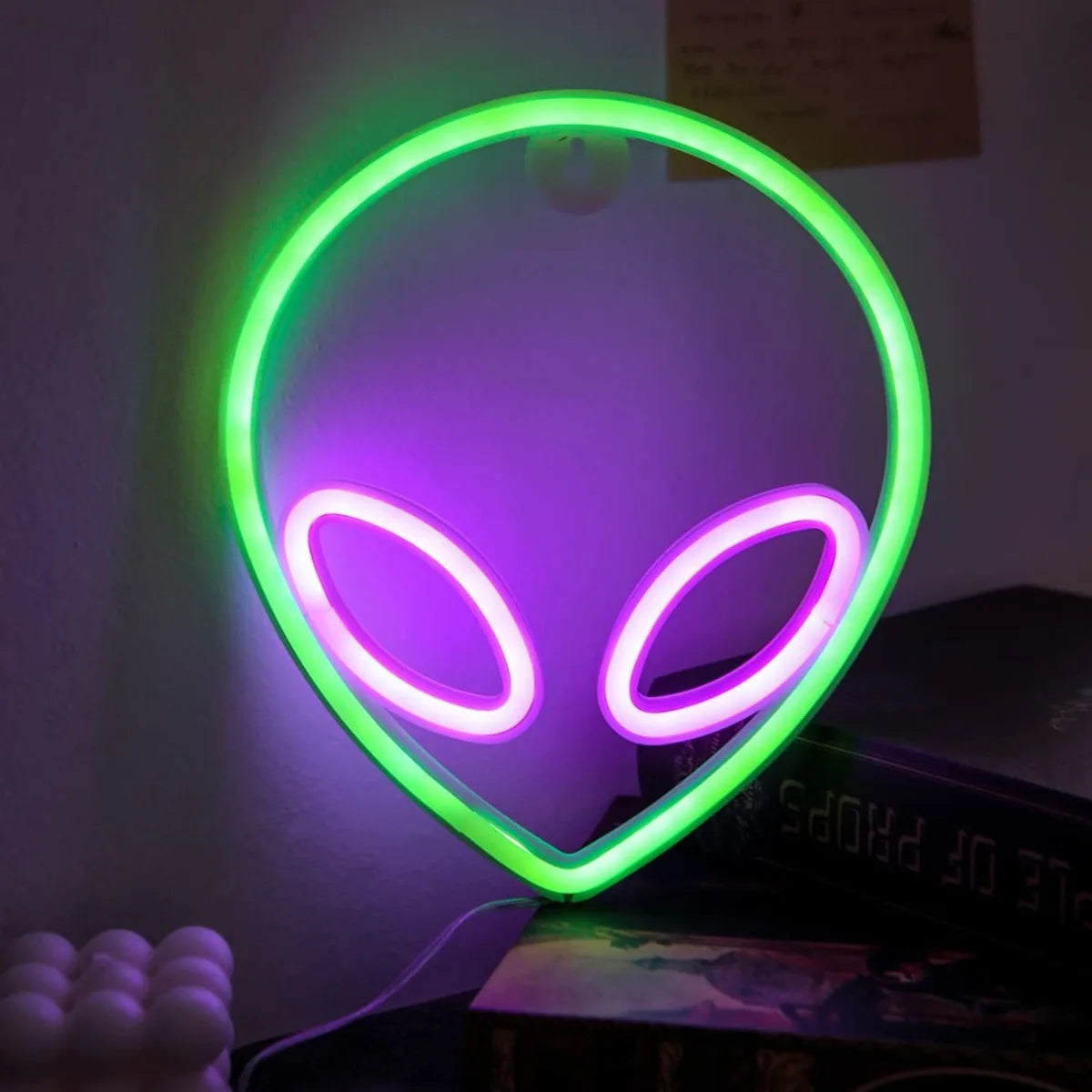 Alien Neon Sign — Cordless LED Light for Shelf or Wall