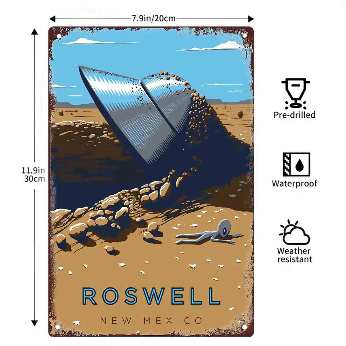 Roswell Metal Sign — 1947 Crash Site Vintage Wall Plaque