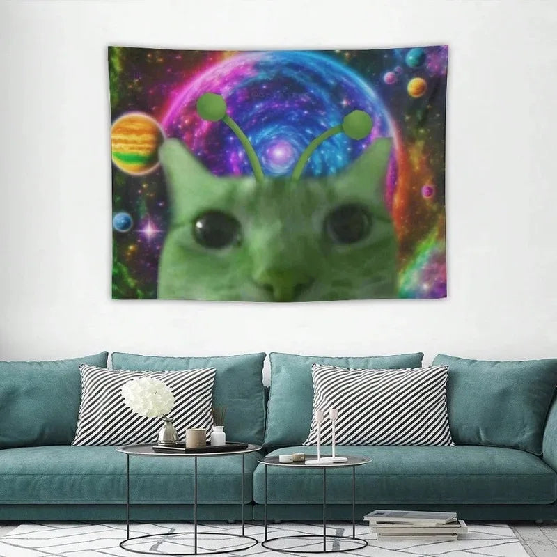 Alien Cat Tapestry — Wall Hanging for Bedrooms & Gaming Rooms